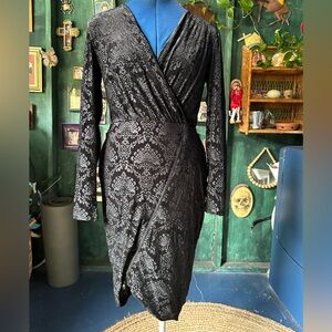 Rachel Roy black velvet wrap midi dress with zipper